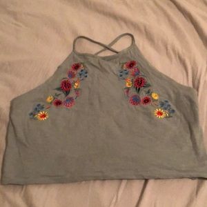 Cross back floral embroidered crop top